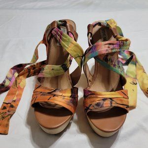Steve Madden colorful wedge shoes with ankle wrap, size 9